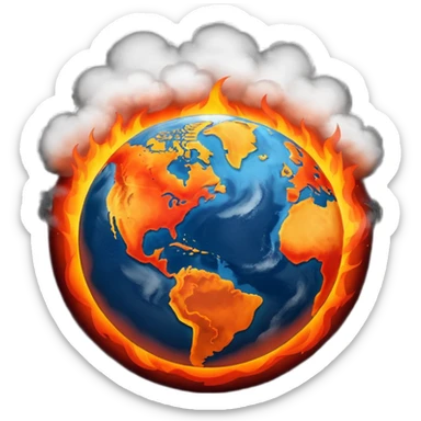 Earth on fire, unveiled by dark smoke cloud.  sticker