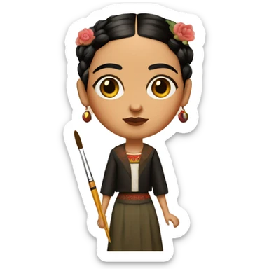 full body frida kahlo unibrow kid with paintbrush sticker