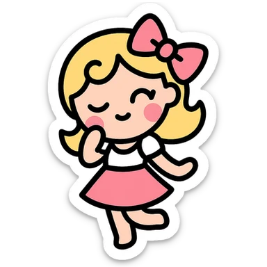 coquette, playful pose, pink and white palette, cute bow, color icon style sticker