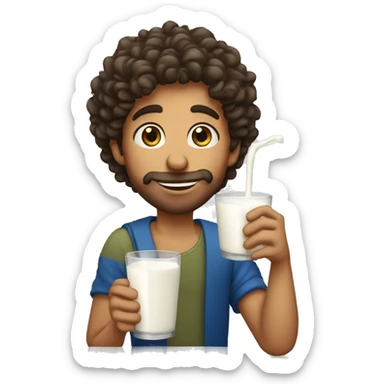 Mediterranean guy with curly hair drinking glass of milk sticker
