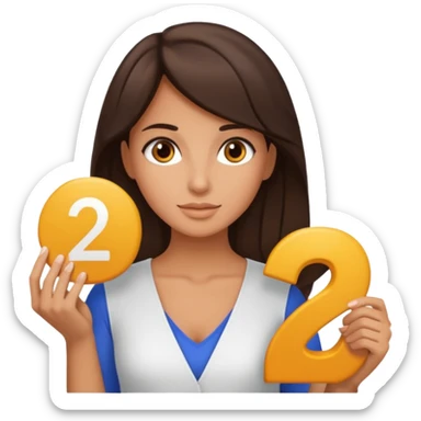 brunette tanned woman holding numbers 2026 sticker