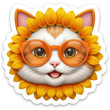 Cute cartoon cat with Sunflower glasses on sticker