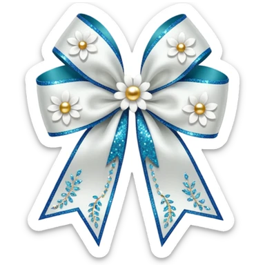 white flower bow with glitter sticker