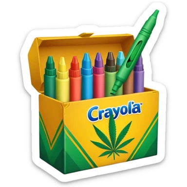 a box of crayola permanent markers with cannabis leaf sticker