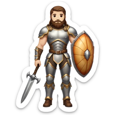 full body man long brown hair brown eyes medium beard white skin muscular build beetle shell armor sticker