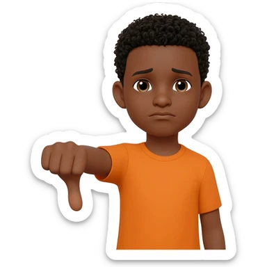 black boy curly hair orange shirt thumbs down not happy sticker