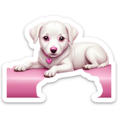 white dog lays on sofa pink  sticker