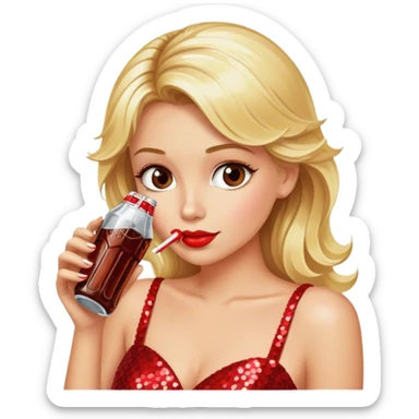Blonde model wearing red sequin gown sipping diet cola sticker