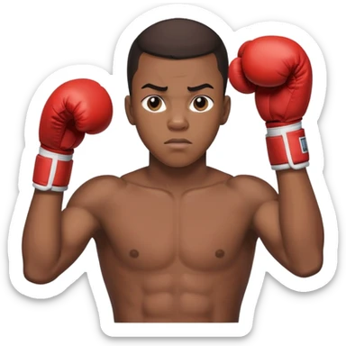 Passport photo portrait of a 19-year-old Black male boxer, neutral expression, shoulders up view, athletic build, boxing context subtly visible sticker