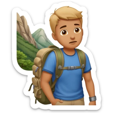 A photorealistic tourist is confused and scratching his head. There are 3 different paths ahead. sticker