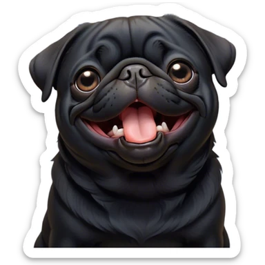 Cinematic Cute Yawning Black Pug Portrait Emoji, Head tilted slightly with a dramatic, wide-open yawn, showcasing a smooth black coat with a velvety texture, floppy ears slightly drooping, round dark eyes barely open in drowsy contentment, Simplified yet irresistibly adorable features, highly detailed, glowing with a soft, cozy glow, high shine, relaxed yet expressive, stylized with a touch of whimsy, bright and endearing, soft glowing outline, capturing the essence of a sleepy yet affectionate companion, so drowsy it feels like it could stretch out of the screen and curl up for a nap! sticker