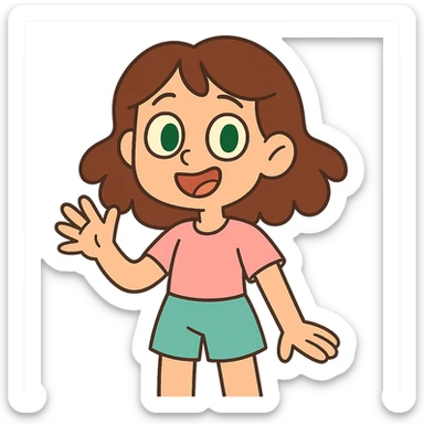 pastel toon style girl with green eyes and slightly wavy brown hair sticker