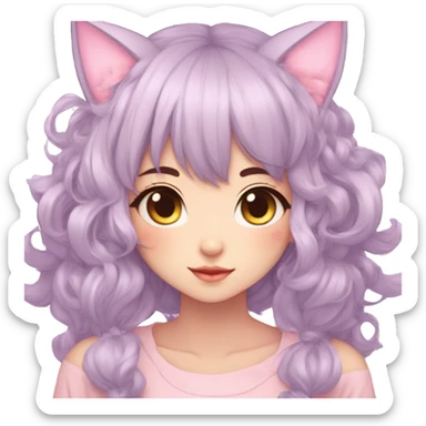 Gorgeous pastel anime girl with blushing face and hair garnitures and pretty hair and cat ears aesthetic trending style sticker
