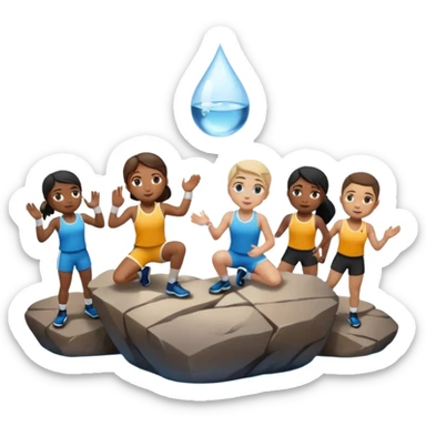 water pouring onto rocks with team sticker