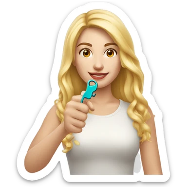 Creame la foto de una mujer etor con llave en mano color de sticker