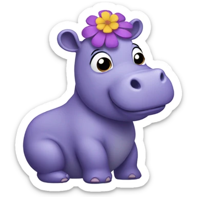 purple hippo with a flower on her head and in a dress sticker