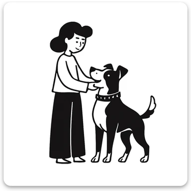 Make the pitbull black and white while keeping the woman and the overall style the same. sticker
