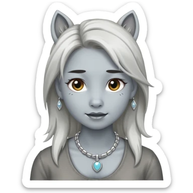 Female with Silver Necklace, grey skin,pony hair, more bright silver,highlight necklace, different expressions. sticker