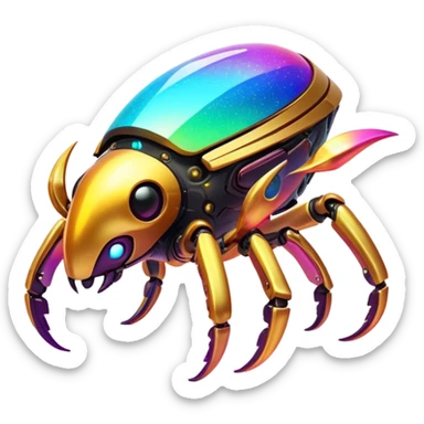  Epic legendary warm-colored sunny rare glowing mechanical sparkly bioluminescent luminescent vibrant bright dark exotic iridescent colorful gradients futuristic modern metallic glossy glittery fantasy-cyber-Fakémon-Vernid-creature sticker