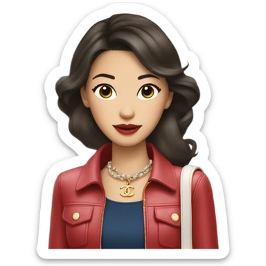 Brunette Chanel Asian Girl with Birkin bag and Chanel necklace sticker