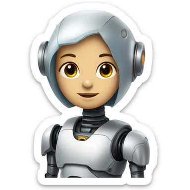 Robot with a cute girl human face sticker