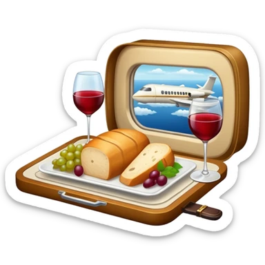 luxury plane food with wine sticker