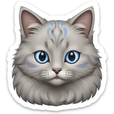 a gray cat with blue eyes on its FOREHEAD sticker