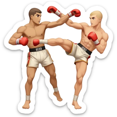 a white kickboxer throwing and landing a head kick on another fighter sticker