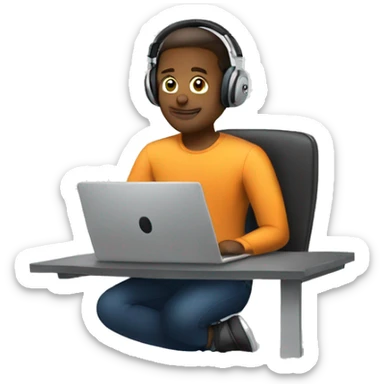employee with laptop and headphones, alone in room sticker