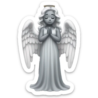 full body gray statue of angel with wings, a long dress, and gray skin. Her hands should be covering her eyes like she's crying.  sticker