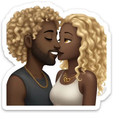 Me kissing my darkskin girlfriend with curly hair. I am black and have a septum piercing, and blonde locs. She has a septum piercing aswell. sticker