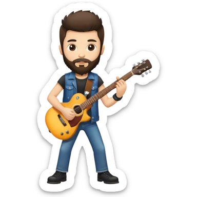 A rocker brunette boy with a beard a guitar sticker
