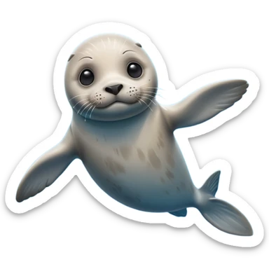 A 3D cartoon seal swimming with visible flippers, calm blue water, soft sunlight, Memoji-style realism. sticker