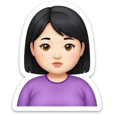 a girl that is asian, chubby, has black hair, and cool tone skin sticker