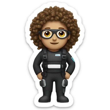 Scuba diver with brown curly hair, white skin tone but slightly tanned sticker