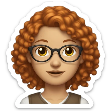 White-girl-with-curly-long-hair-red-head-eyes-brown-wearing-glasses-blouse-white sticker