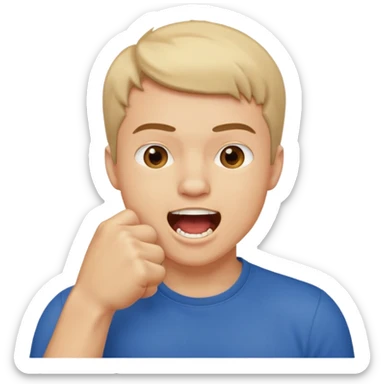 Guy biting his fist in his mouth. Like something is really good  sticker
