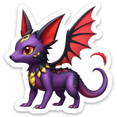 full body hybrid of Salandit Umbreon Noibat and Litten, cute pose sticker