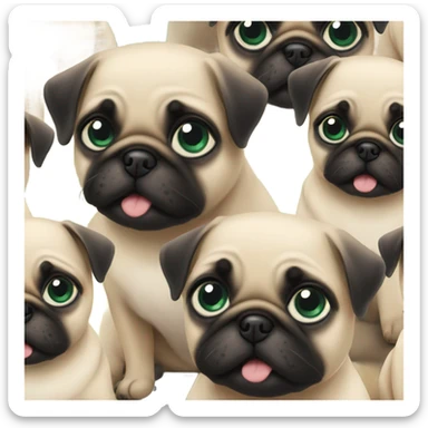 2 Baby pugs 1 with green eyes and 1 with blue  sticker