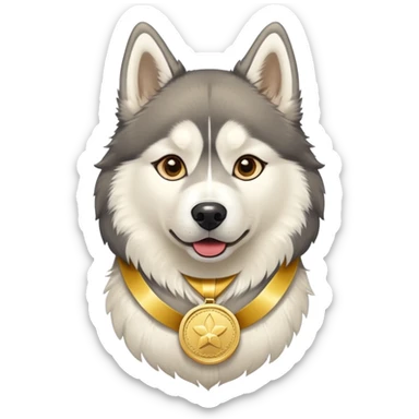 Husky dog with a gold medal sticker