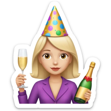 girl with Champagne bottle with party cap. sticker