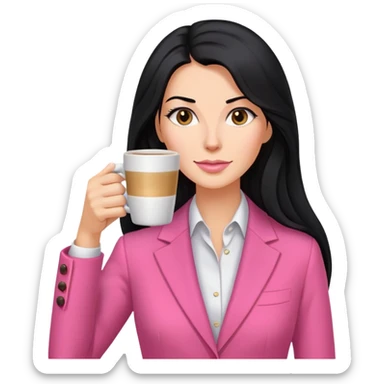 business dressing pink clothes woman  caucasian with a long black hair drinking coffee sticker