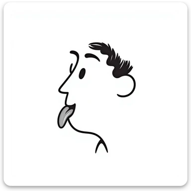 Simple sketch of a face profile showing mewing technique, tongue against roof of mouth, improved jawline sticker