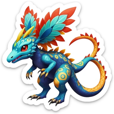 cool exotic fantasy-creature-Fakémon-Pokémon, full body, with intricate markings  sticker