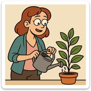 woman watering a plant sticker