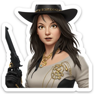 girl with gun and jewelry sticker