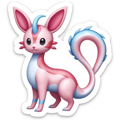 Shiny Pastel Translucent Sparkly Skitty-Milotic-Sylveon-Lumineon-Dragonair-Fakémon-hybrid-creature (full body)  sticker