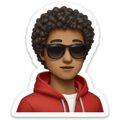Square-jawed boy with curly hair and a degrade, wearing black sunglasses and a red hoodie. sticker