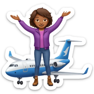 girl standing on top of an airplane, simple, clear, no text sticker