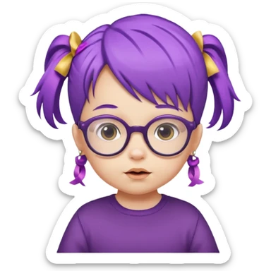 purple haired little baby with glassess and ribbon on hair  sticker